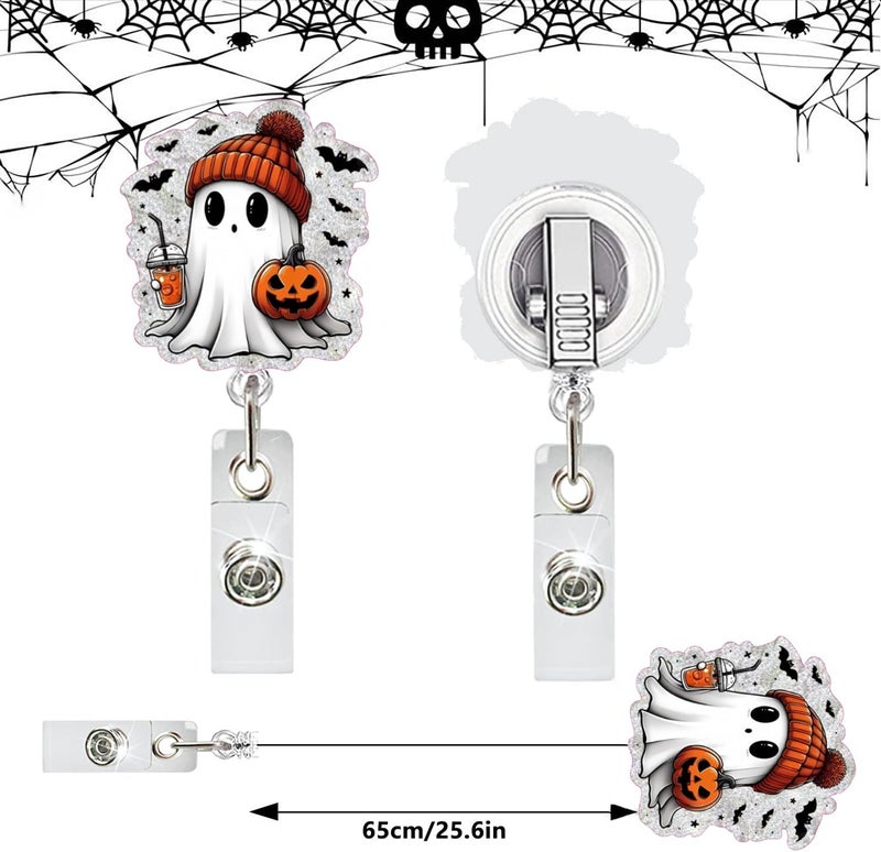 NSSHEL Cute Little Ghost Halloween Badge Reel Pumpkin Badge Reel Retractable with Clip Gifts for Nurse Doctor Teacher Colleague Acrylic Badge Holder with Metal Alligator Clip Design Cute Spooky Badges Holder - Image 4